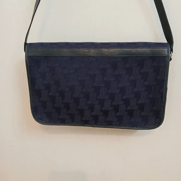Lanvin Vintage Canvas and Leather Blue Flap Shoulder Bag. - Picture 8 of 9